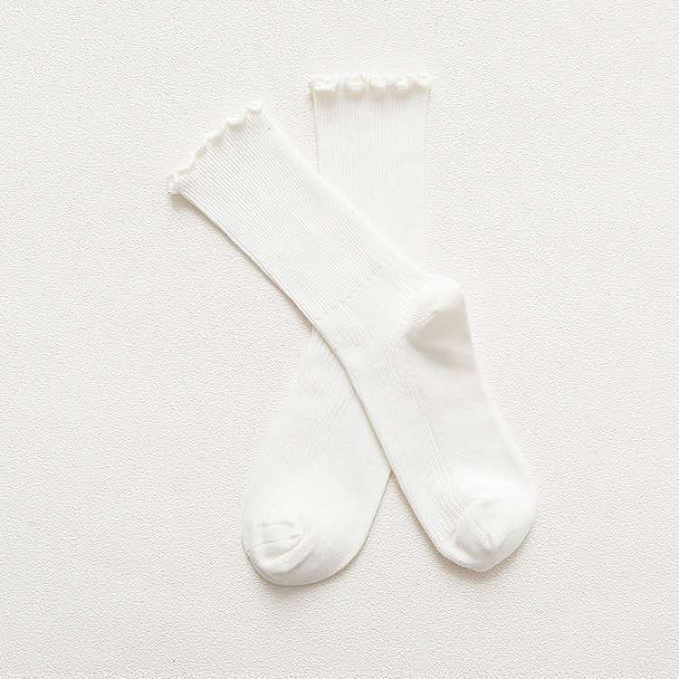 Cotton Wood Slouch Socks Ear Lace Solid Color Plain Children Socks